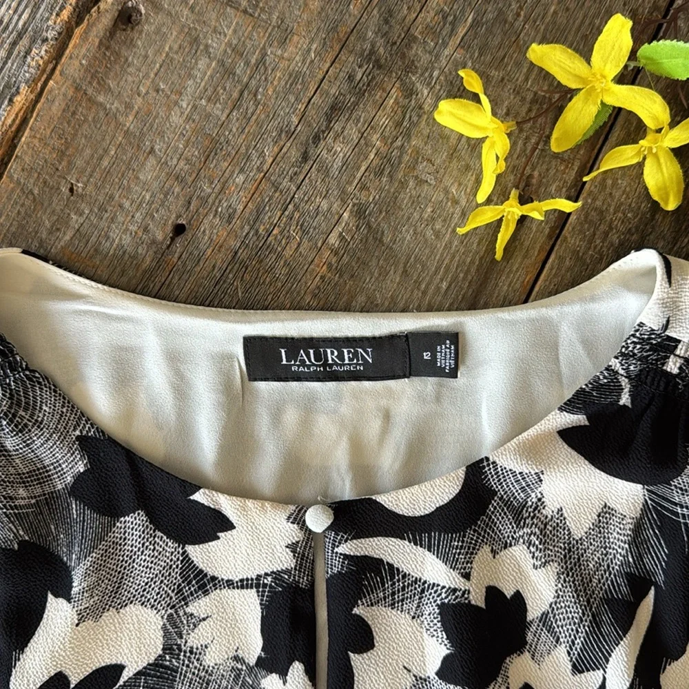 Lauren Ralph Lauren Black and White Floral Dress Size 12 - Picture 2 of 12